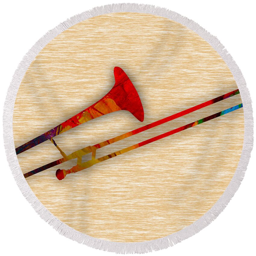 Trombone Round Beach Towel featuring the mixed media Trombone Collection #2 by Marvin Blaine