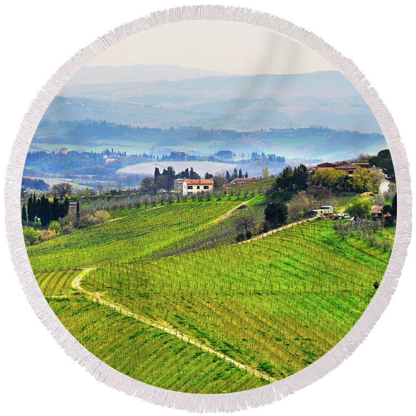 Tuscany Round Beach Towel featuring the photograph Tuscany landscape #2 by Dutourdumonde Photography