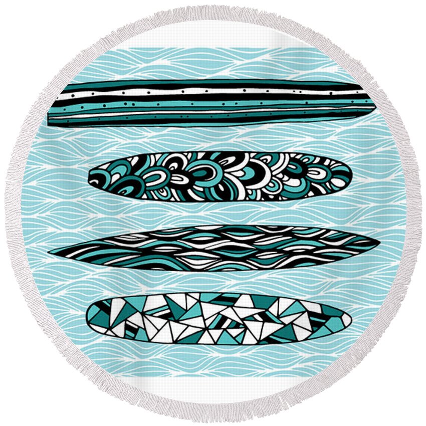 Vintage Round Beach Towel featuring the digital art Vintage Surfboards Part1 #2 by MGL Meiklejohn Graphics Licensing