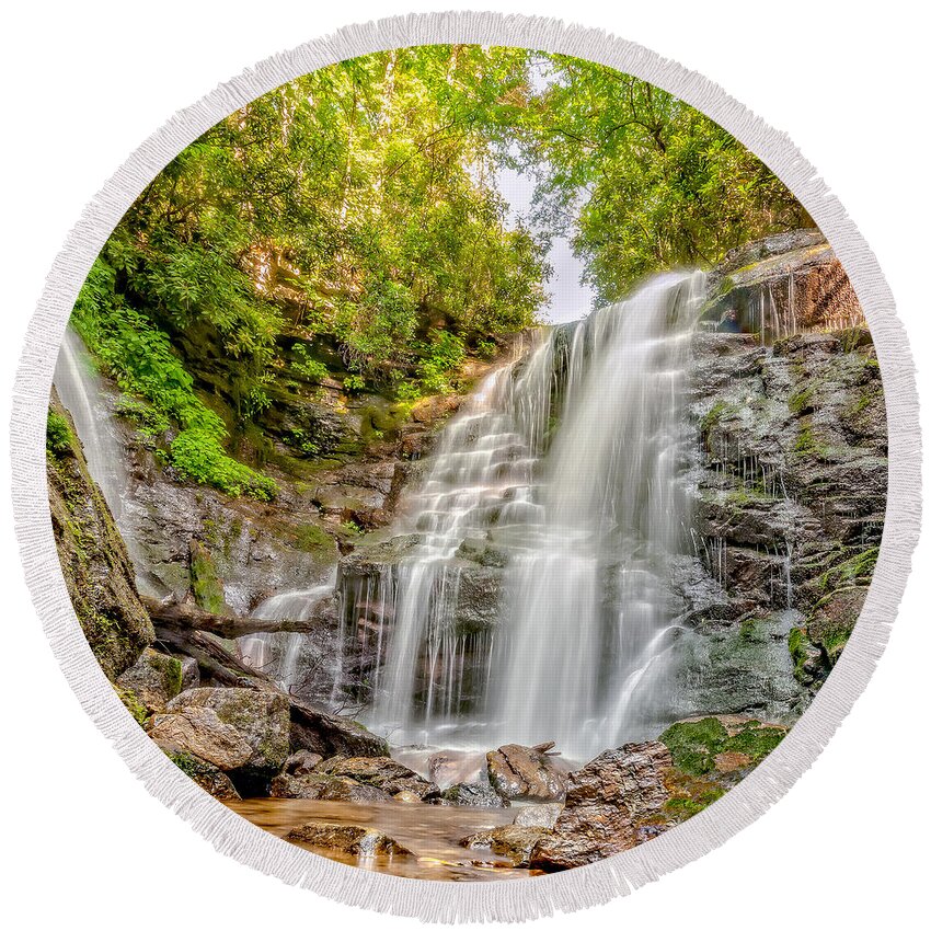 Christopher Holmes Photography Round Beach Towel featuring the photograph Rocky Falls by Christopher Holmes