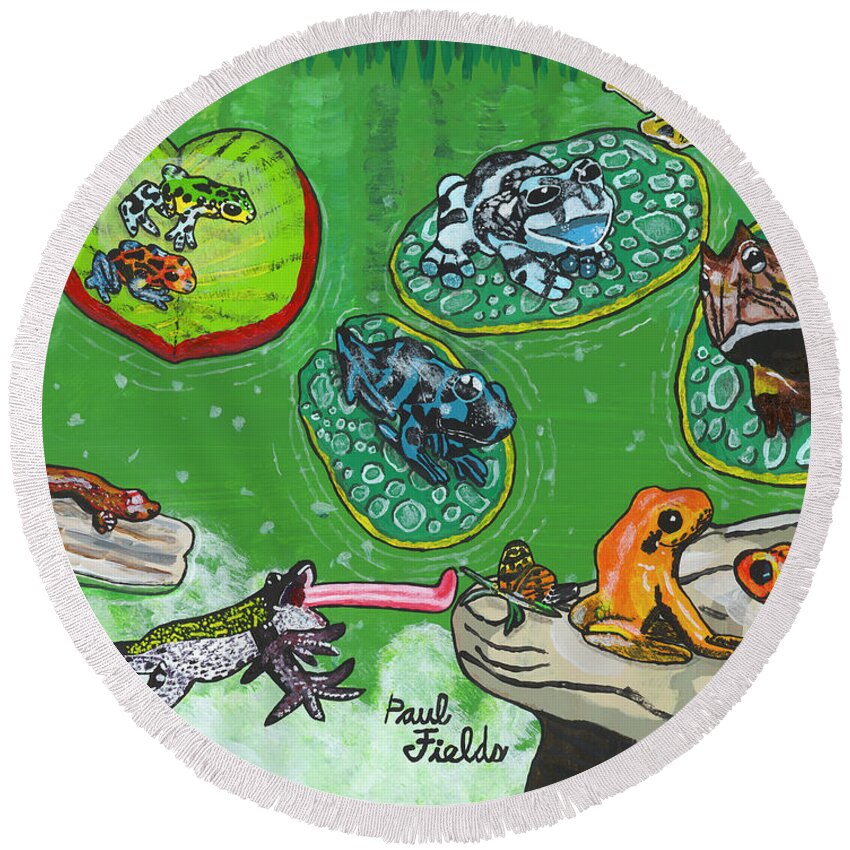 Frogs Round Beach Towel featuring the painting 2018 - April by Paul Fields