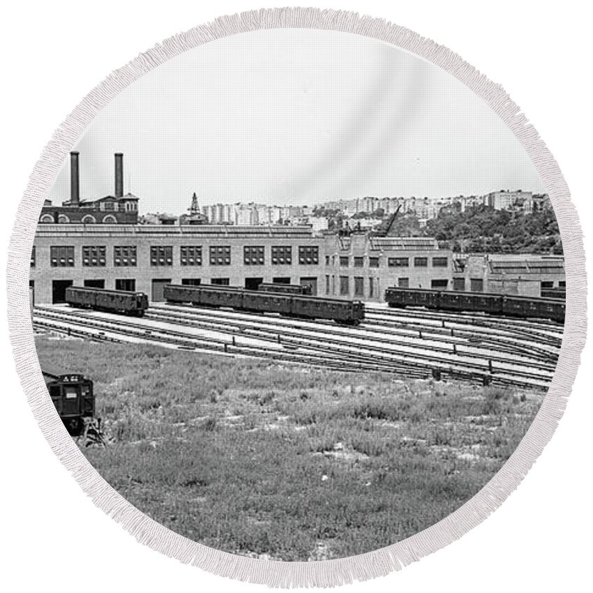 Inwood Round Beach Towel featuring the photograph 207th Street Railyard by Cole Thompson