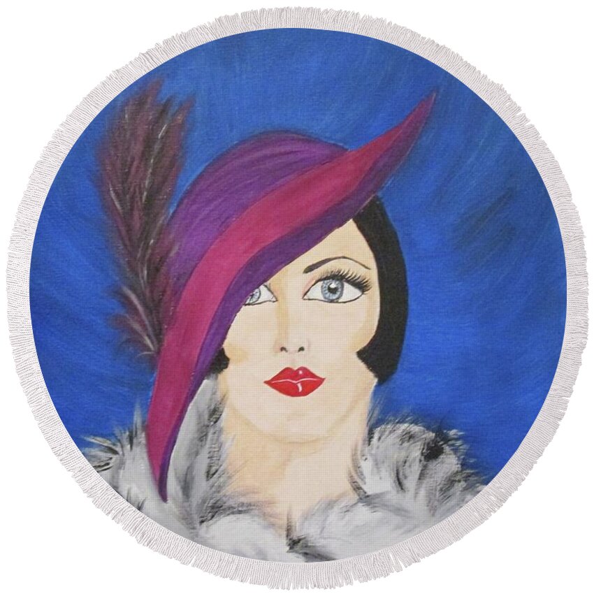 Art Nouveau Round Beach Towel featuring the painting 20's Gal by Julie Belmont