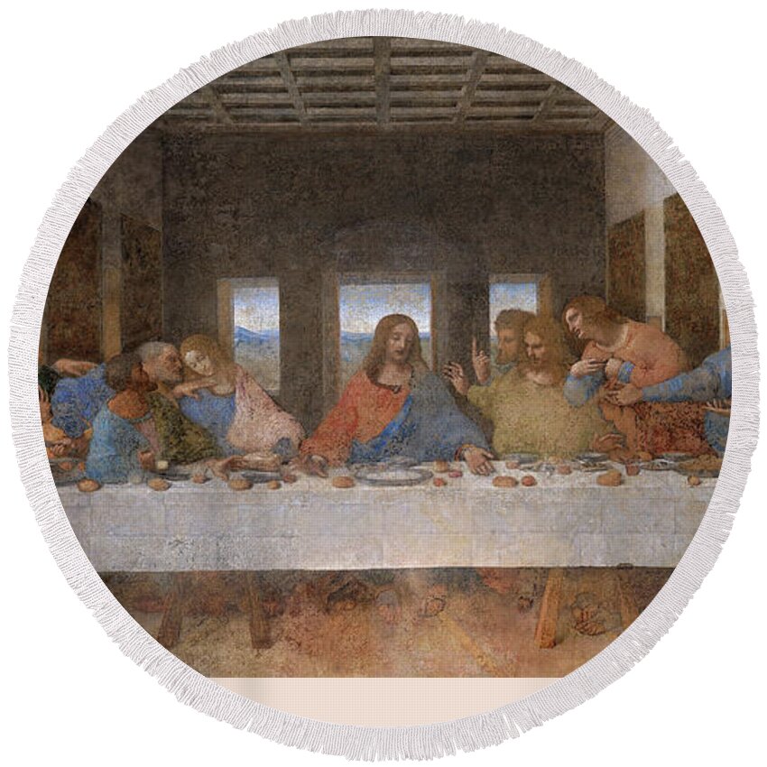 Leonardo Da Vinci Round Beach Towel featuring the painting The Last Supper by Troy Caperton