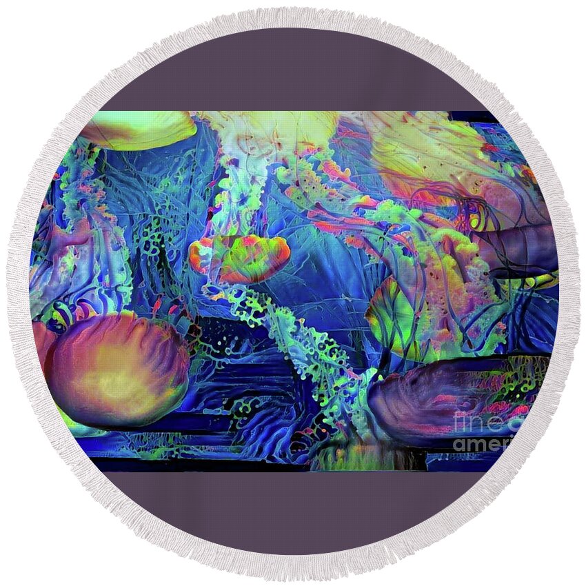 Animal Round Beach Towel featuring the digital art Abstract Jellyfish #23 by Amy Cicconi
