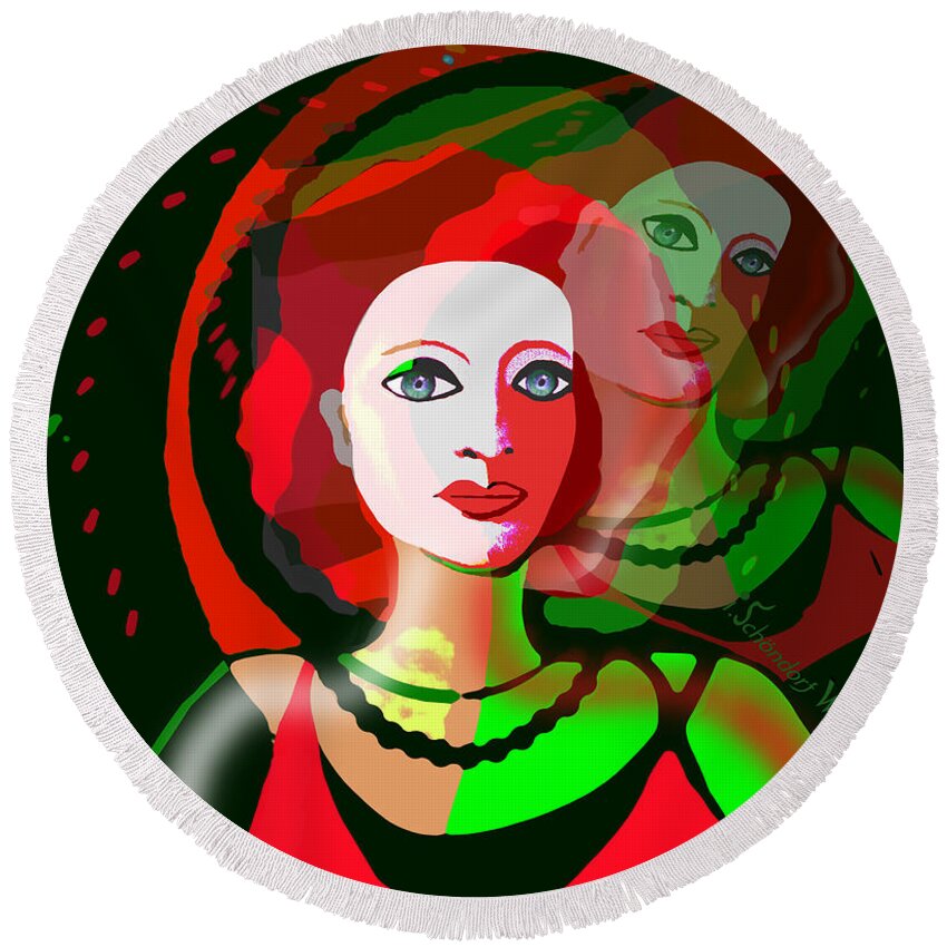 2307 Portrait Of A Proud Lady 2017 Round Beach Towel featuring the digital art 2307 - Portrait of a proud Lady 2017 by Irmgard Schoendorf Welch