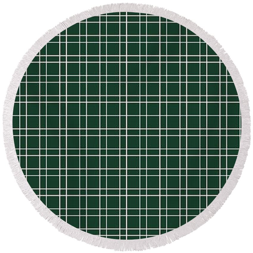 Abstract Round Beach Towel featuring the painting 23c1 Abstract Geometric Digital Art Green by Ricardos Creations