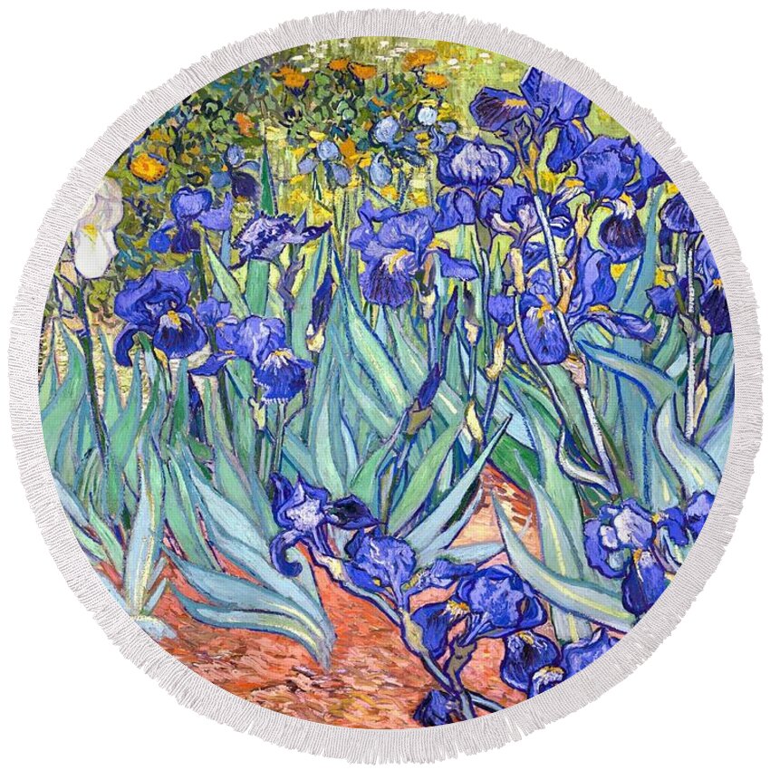 Van Gogh Round Beach Towel featuring the painting Irises by Vincent Van Gogh