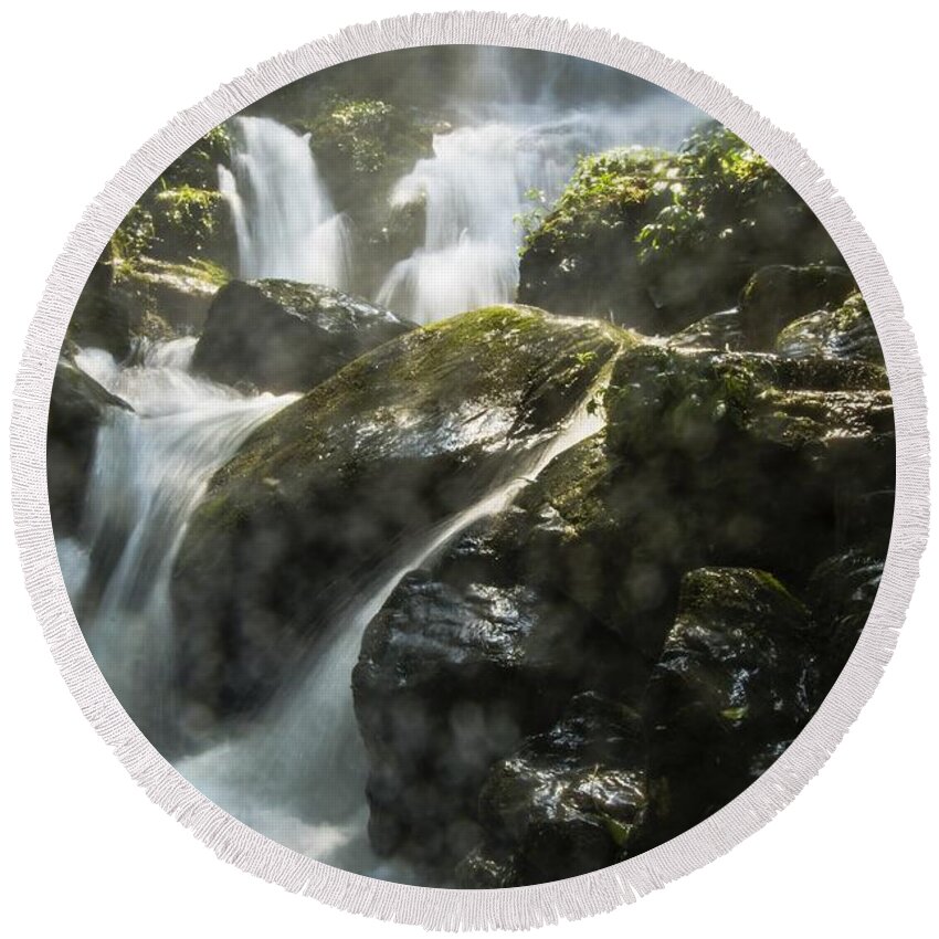 Waterfall Round Beach Towel featuring the photograph Waterfall scenery #25 by Carl Ning