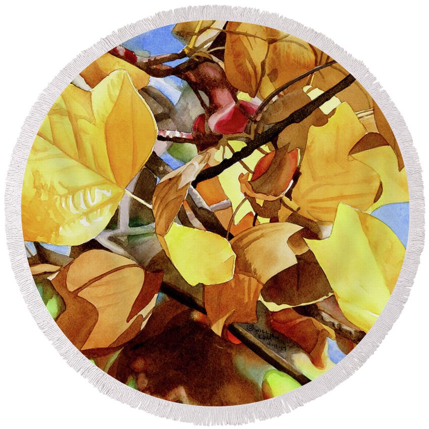 Leaf Round Beach Towel featuring the painting #277 Tulip Tree #277 by William Lum