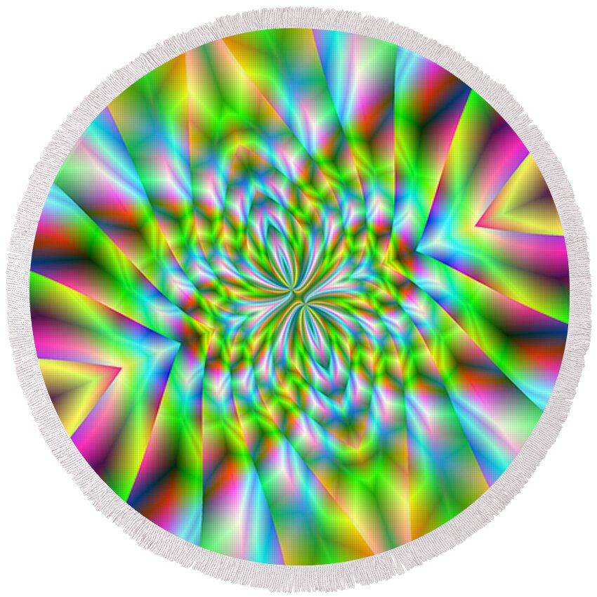 Abstract Round Beach Towel featuring the digital art 2X1 Abstract 342 by Rolf Bertram