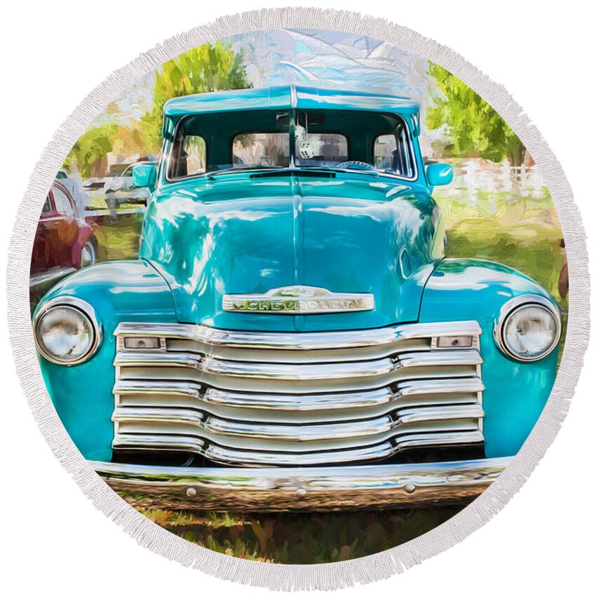 1952 Truck Round Beach Towel featuring the photograph 1952 Chevrolet 3100 Series Pick Up Truck Painted #2 by Rich Franco