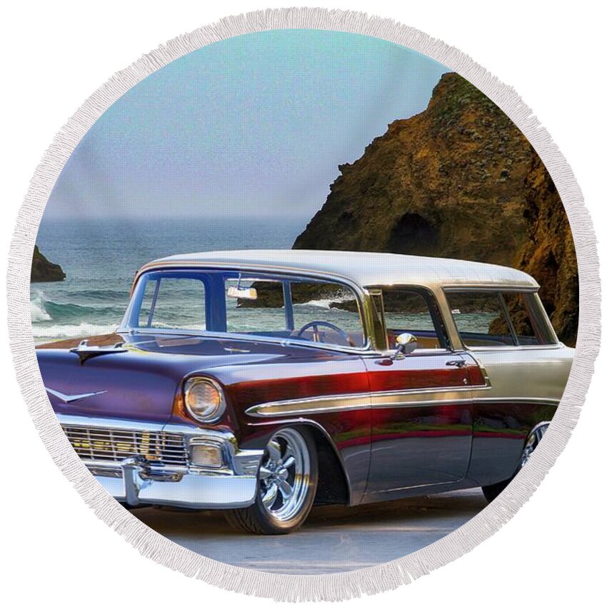 Auto Round Beach Towel featuring the photograph 1956 Chevrolet Nomad Wagon by Dave Koontz