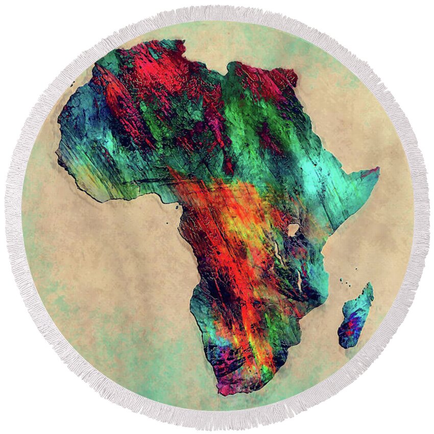 Africa Round Beach Towel featuring the painting Africa map by Justyna Jaszke JBJart