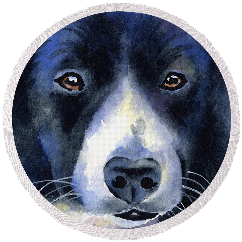Border Round Beach Towel featuring the painting Border Collie #2 by David Rogers