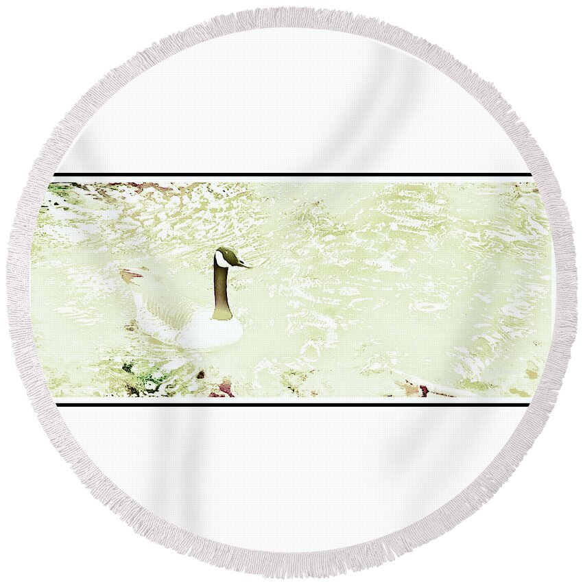 Canada Goose Round Beach Towel featuring the digital art Canada Goose on a Stream In Autumn #2 by A Macarthur Gurmankin