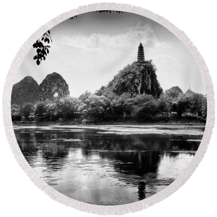 Beautiful Round Beach Towel featuring the photograph China Guilin landscape scenery photography #3 by Artto Pan