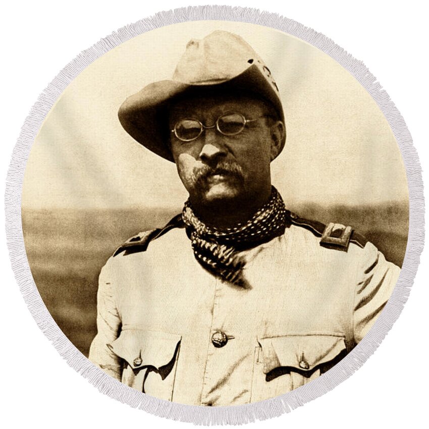 Theodore Roosevelt Round Beach Towel featuring the photograph Colonel Theodore Roosevelt by War Is Hell Store