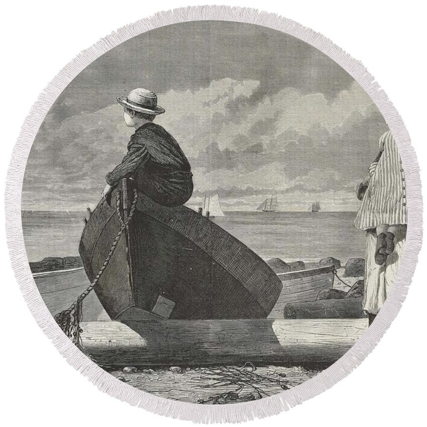 Winslow Homer Round Beach Towel featuring the painting Dad's Coming #4 by Winslow Homer