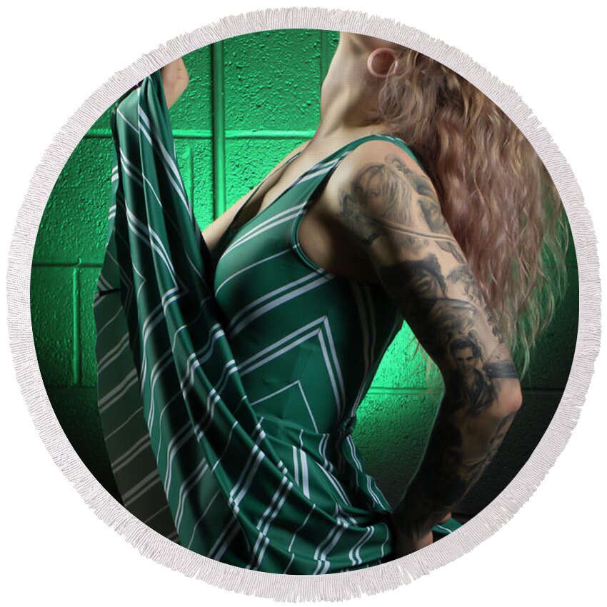 Implied Nude Round Beach Towel featuring the photograph Danni--slytherin #3 by La Bella Vita Boudoir