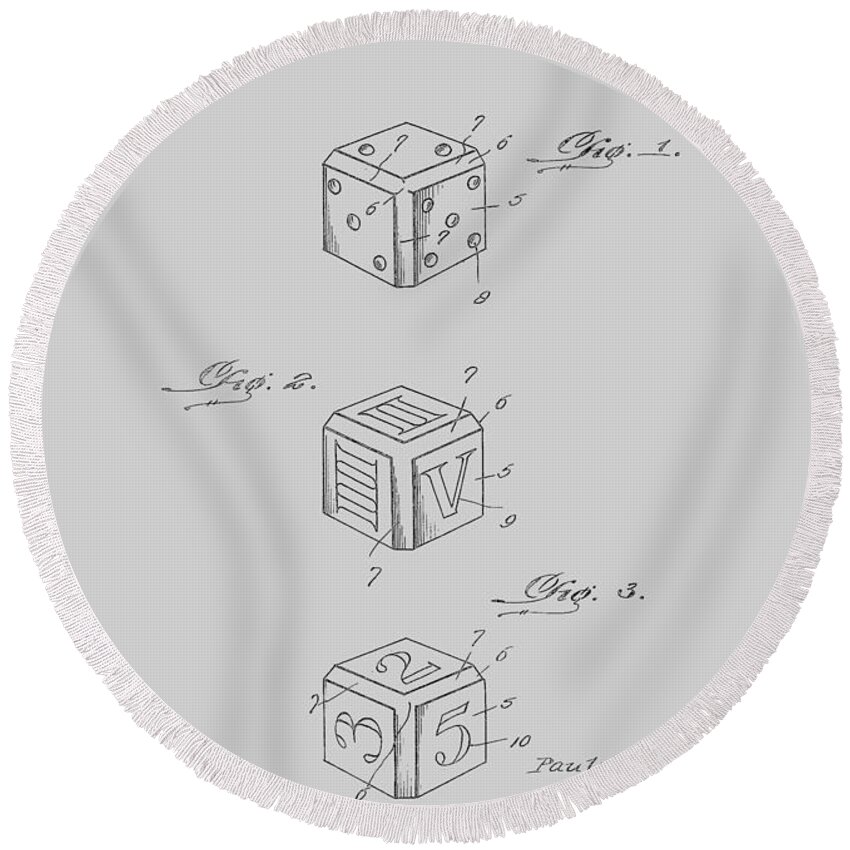 Dice Round Beach Towel featuring the photograph Dice patent from 1923 #4 by Chris Smith