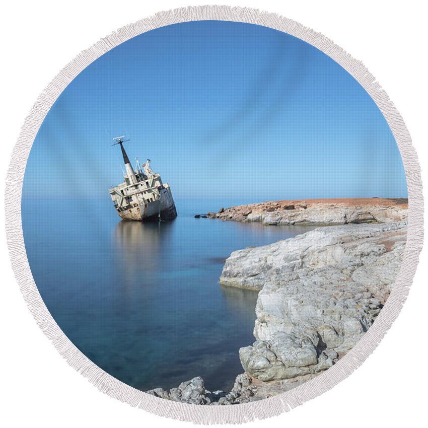 Edro Iii Round Beach Towel featuring the photograph Edro III shipwreck - Cyprus #3 by Joana Kruse