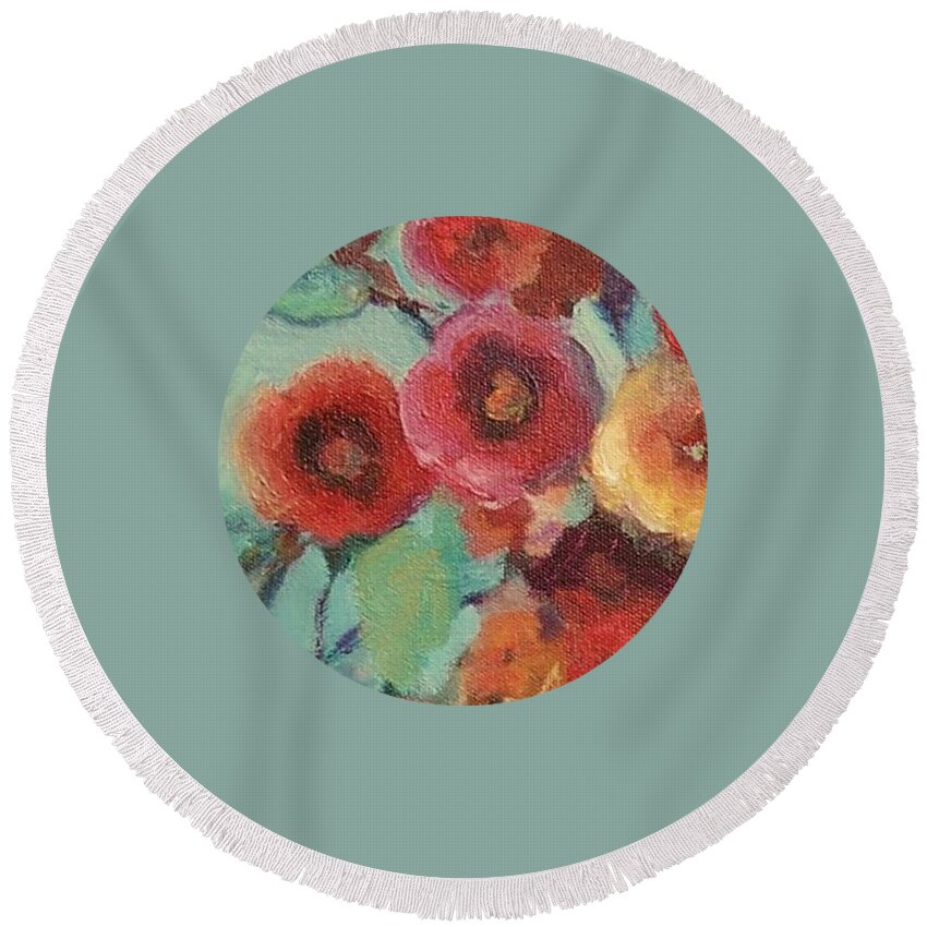 Floral Round Beach Towel featuring the painting Floral Painting #1 by Mary Wolf