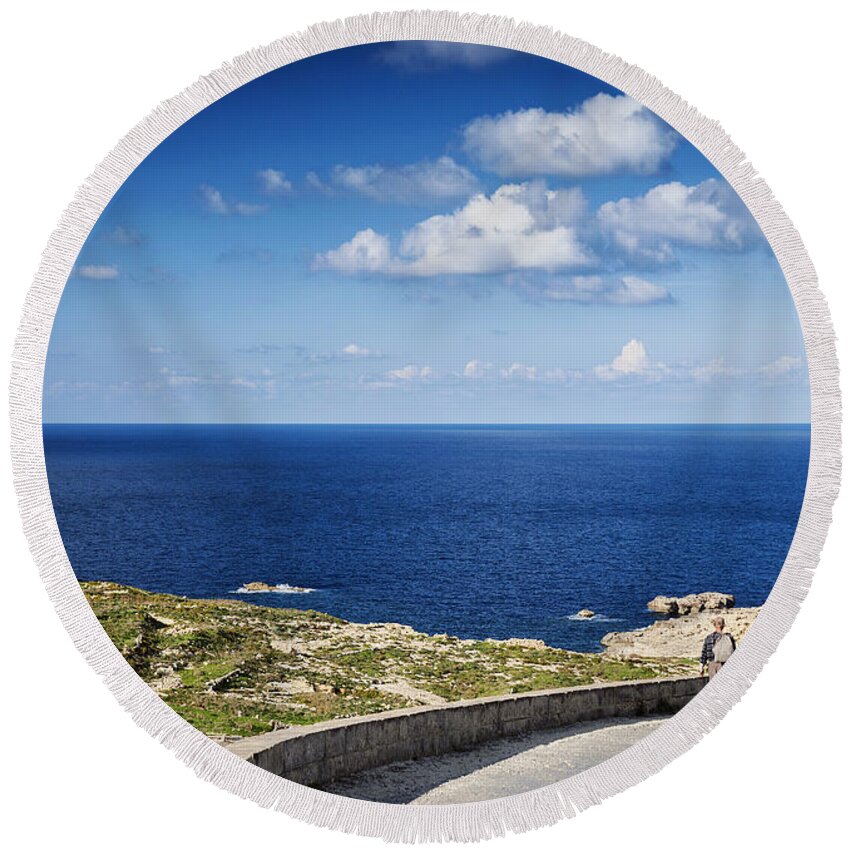 Ancient Round Beach Towel featuring the photograph Fort And Coast View Of Gozo Island In Malta #3 by JM Travel Photography