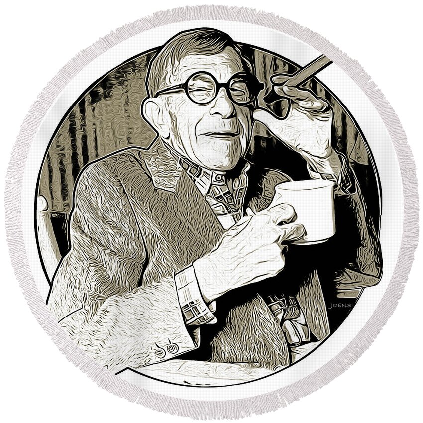 George Burns Round Beach Towel featuring the drawing George Burns by Greg Joens