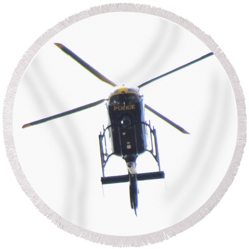 Police Round Beach Towel featuring the photograph Manchester Police Helicopter - UK #3 by Doc Braham