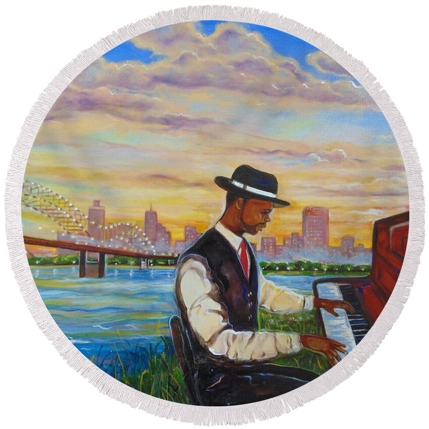 Memphis Art Round Beach Towel featuring the painting Memphis #1 by Emery Franklin