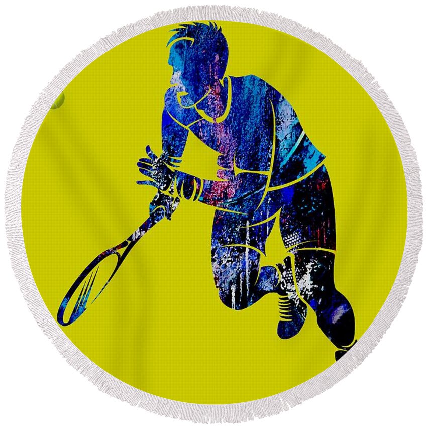 Tennis Round Beach Towel featuring the mixed media Mens Tennis Collection #3 by Marvin Blaine