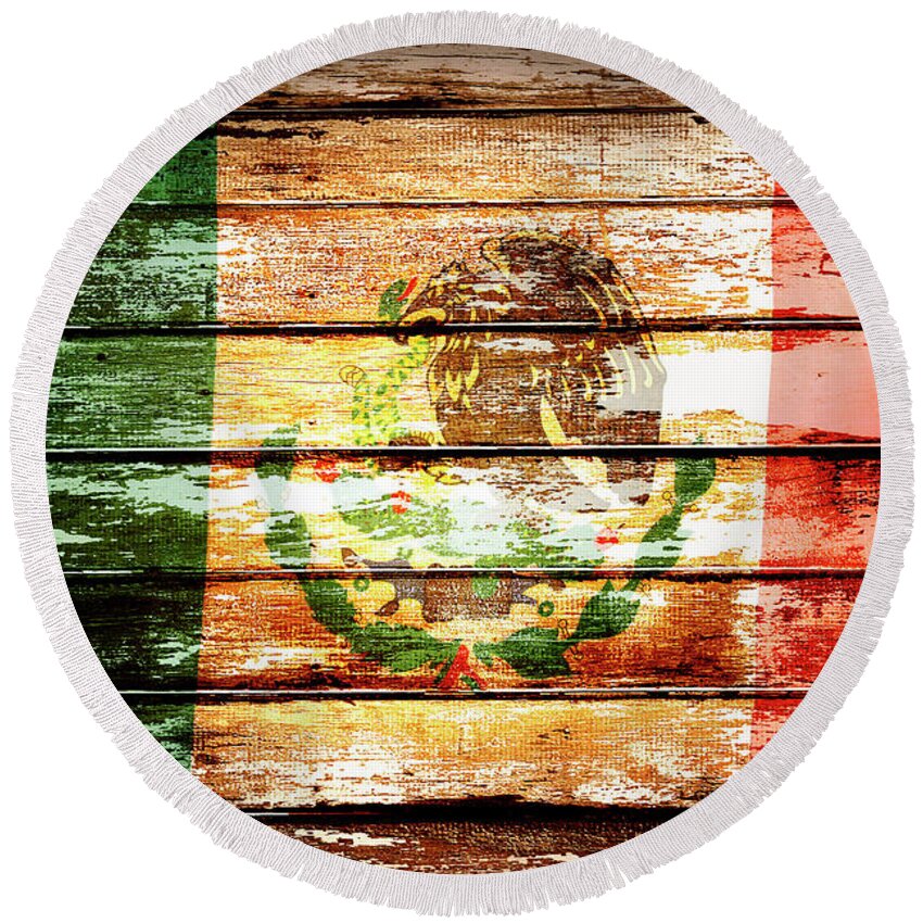 Flag Round Beach Towel featuring the photograph Mexican flag #3 by Les Cunliffe