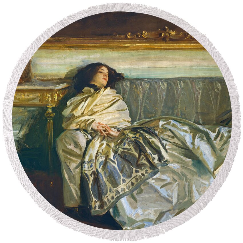 John Singer Sargent Round Beach Towel featuring the painting Nonchaloir. Repose by John Singer Sargent