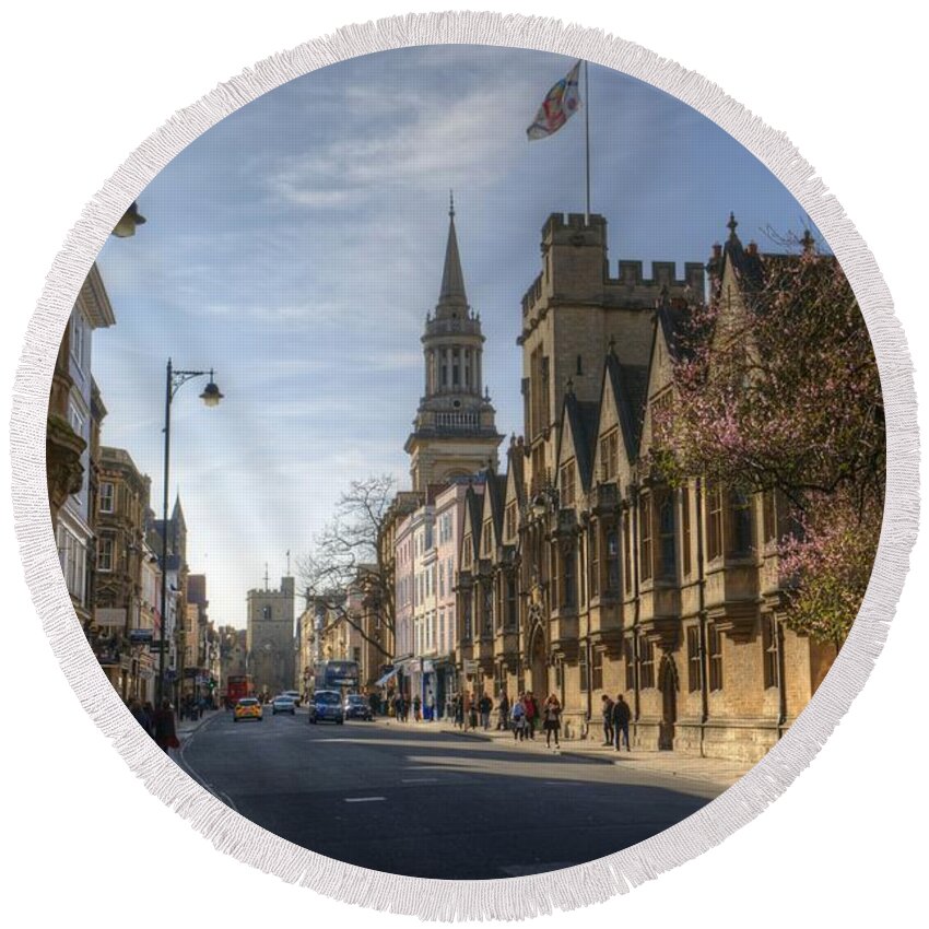High Street Round Beach Towel featuring the photograph Oxford High Street #3 by Chris Day