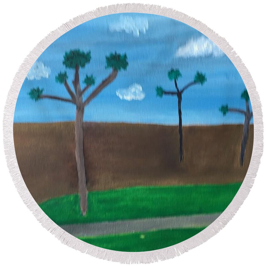 Palm Tress Round Beach Towel featuring the painting 3 Palm Trees in Puerto Vallarta by Harris Gulko