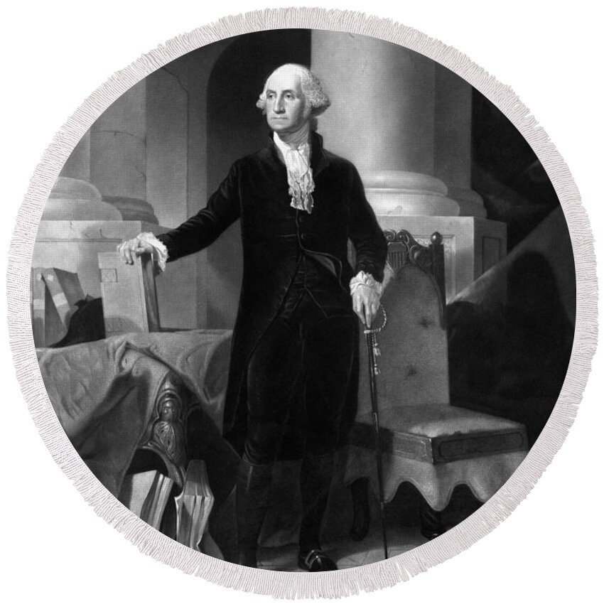 George Washington Round Beach Towel featuring the drawing President George Washington #3 by War Is Hell Store