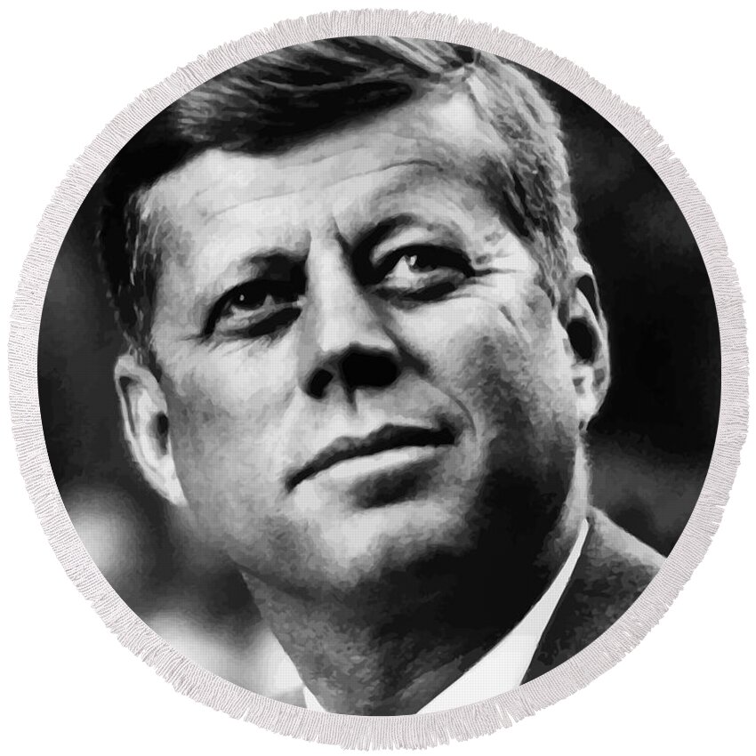 Jfk Round Beach Towel featuring the painting President Kennedy #2 by War Is Hell Store
