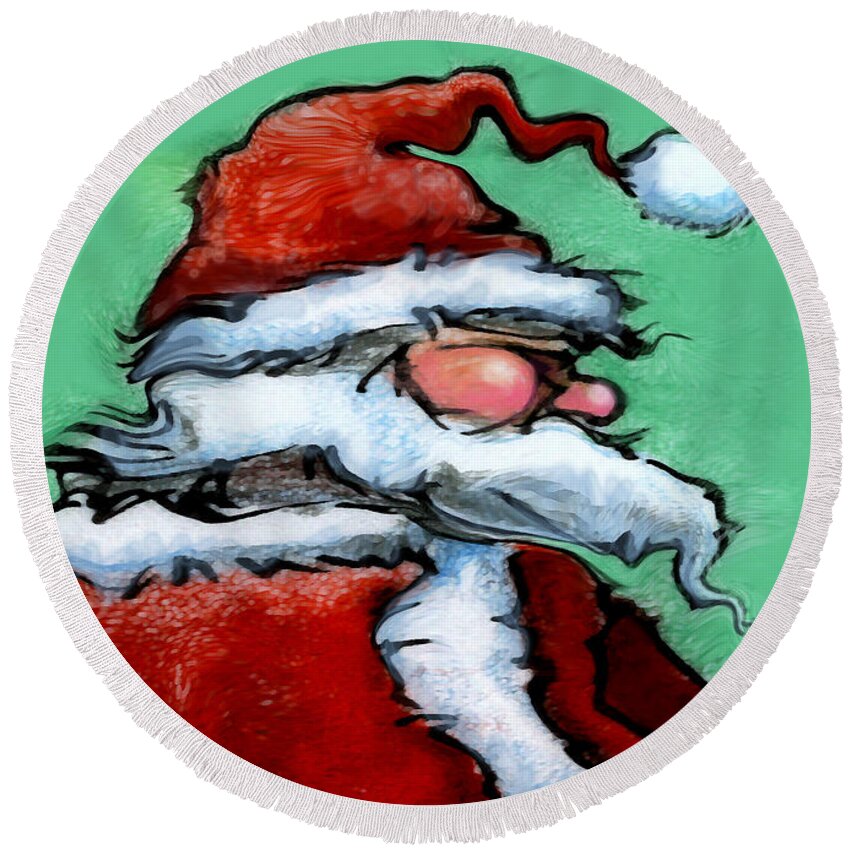 Santa Round Beach Towel featuring the painting Santa Claus #5 by Kevin Middleton