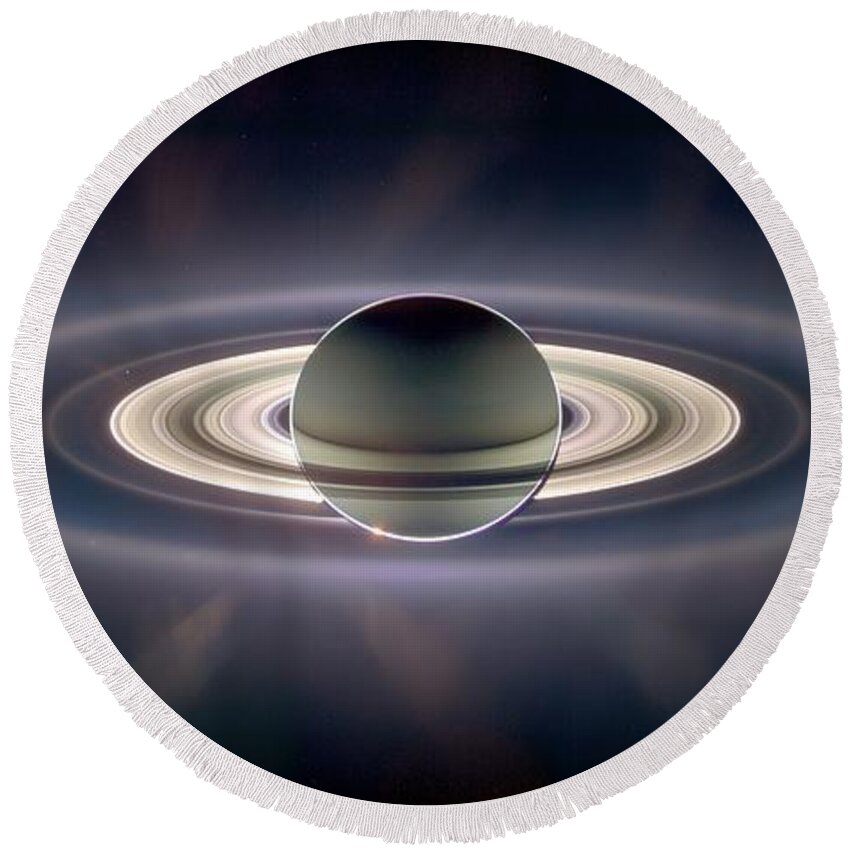 Art Round Beach Towel featuring the photograph Saturn by NASA Science Source