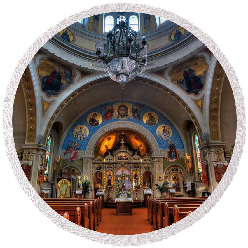 Mn Church Round Beach Towel featuring the photograph St Marys Orthodox Cathedral #3 by Amanda Stadther