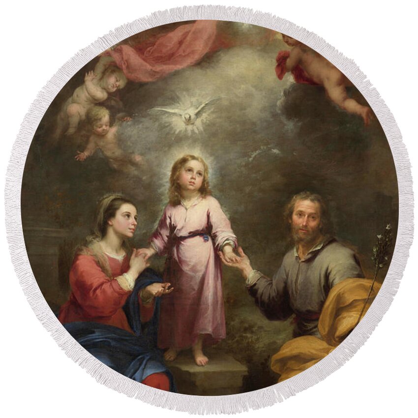 Christian Round Beach Towel featuring the painting The Heavenly and Earthly Trinities by Bartolome Esteban Murillo