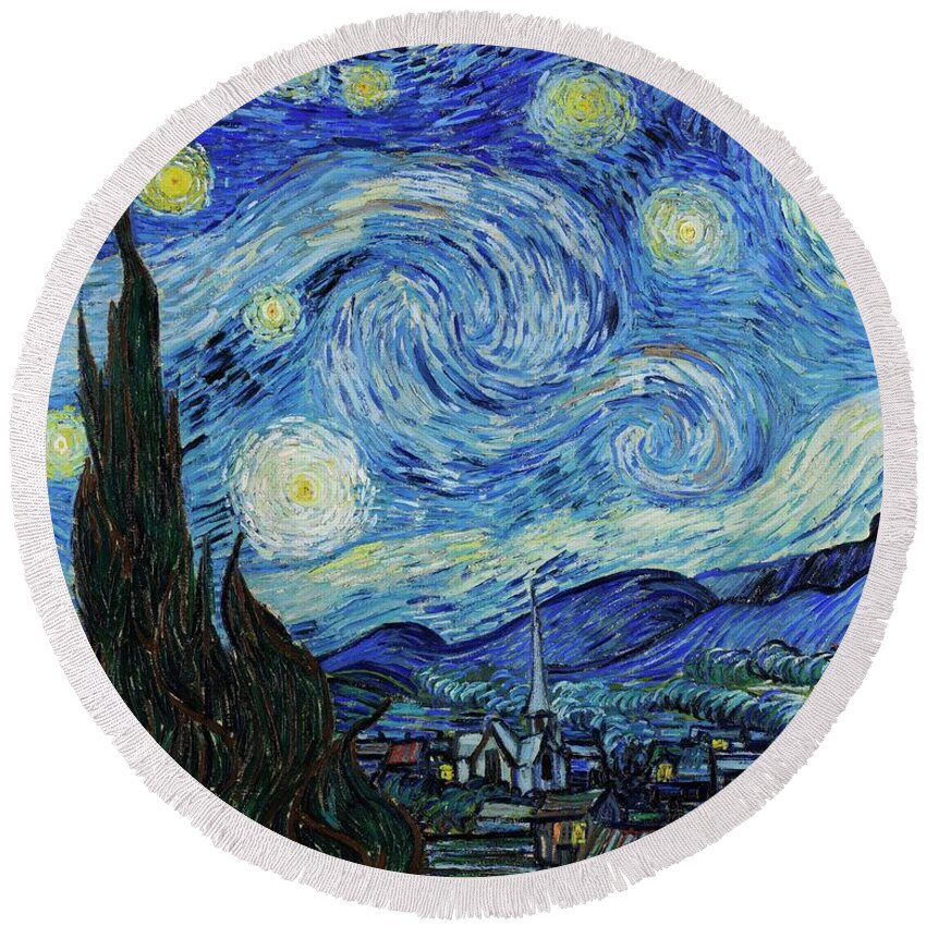 Vincent Van Gogh Round Beach Towel featuring the painting The Starry Night by Vincent Van Gogh