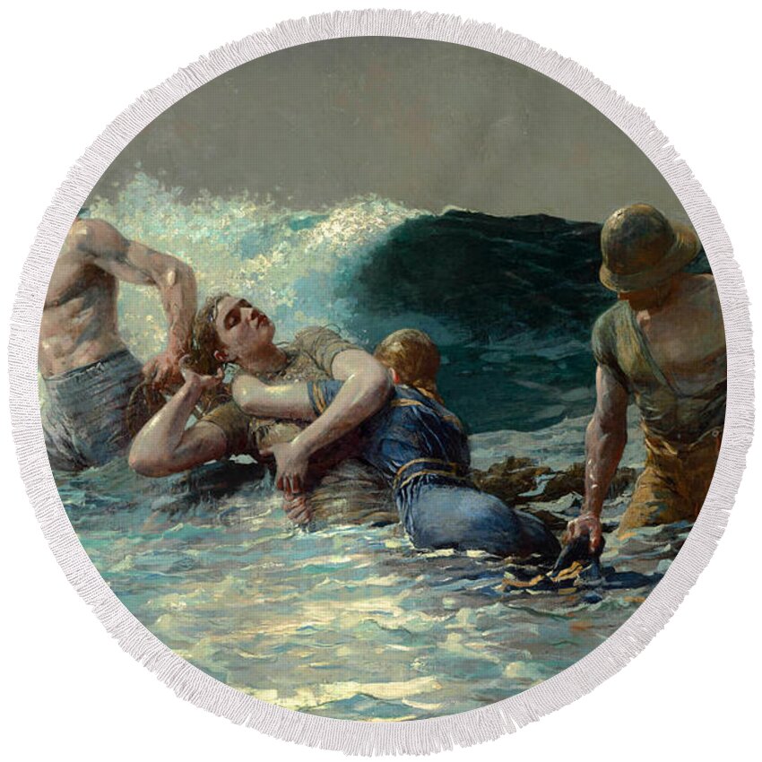 Winslow Homer Round Beach Towel featuring the painting Undertow #3 by Winslow Homer