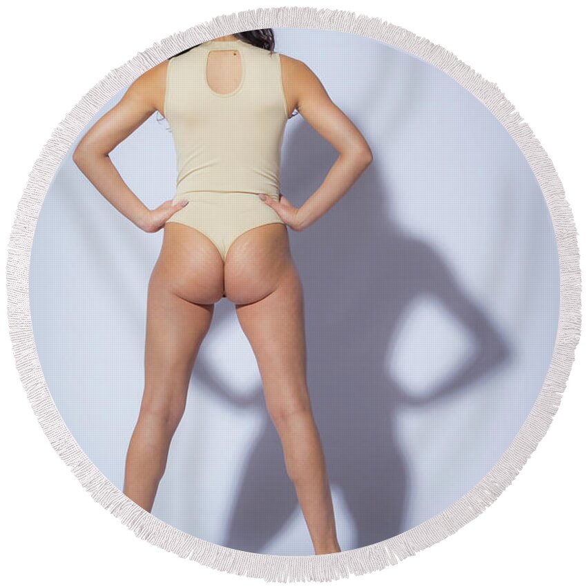 Implied Nude Round Beach Towel featuring the photograph Val #3 by La Bella Vita Boudoir