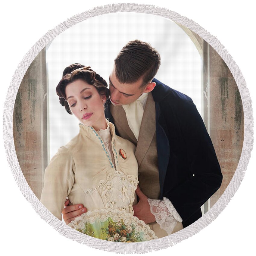 Victorian Round Beach Towel featuring the photograph Victorian Man And Woman #3 by Lee Avison