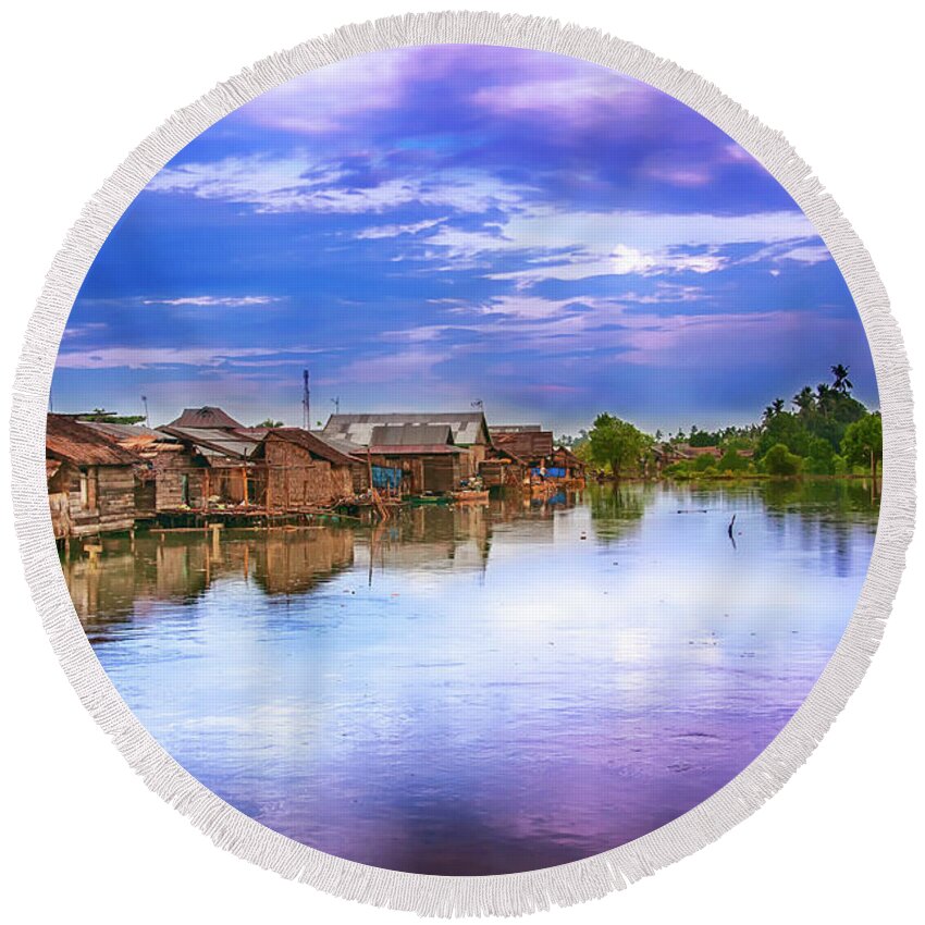 Village Round Beach Towel featuring the photograph Village #3 by Charuhas Images
