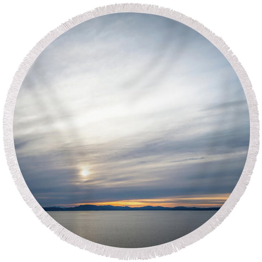 Sunset Round Beach Towel featuring the photograph Sunset Over Alaska Fjords On A Cruise Trip Near Ketchikan #30 by Alex Grichenko