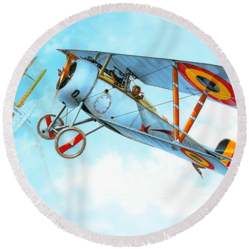 Aircraft Round Beach Towel featuring the digital art Aircraft #32 by Super Lovely