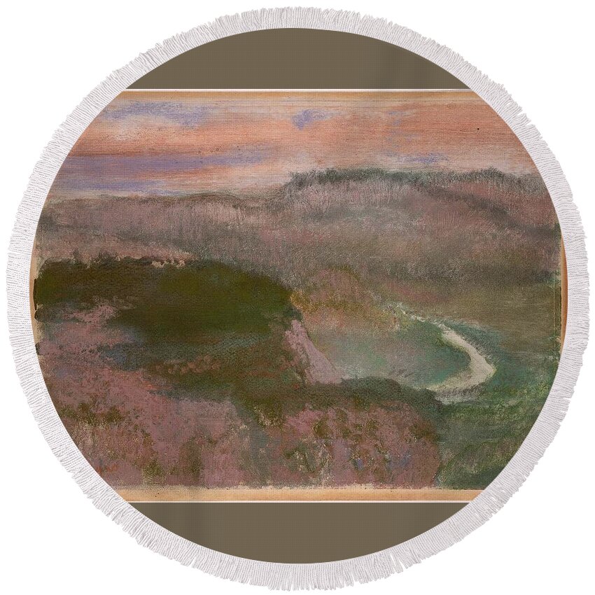 Landscape 1892 Edgar Degas (french Round Beach Towel featuring the painting Landscape #32 by MotionAge Designs